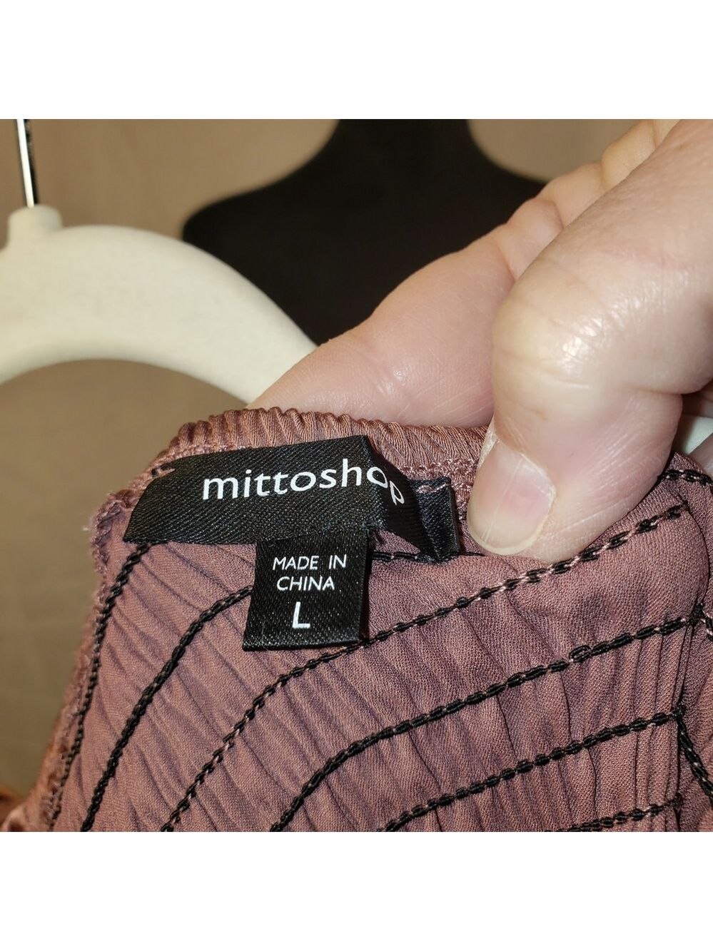 Mittoshop Satin Long-Sleeve Babydoll Dress in Rose Taupe - L - Picture 3 of 6